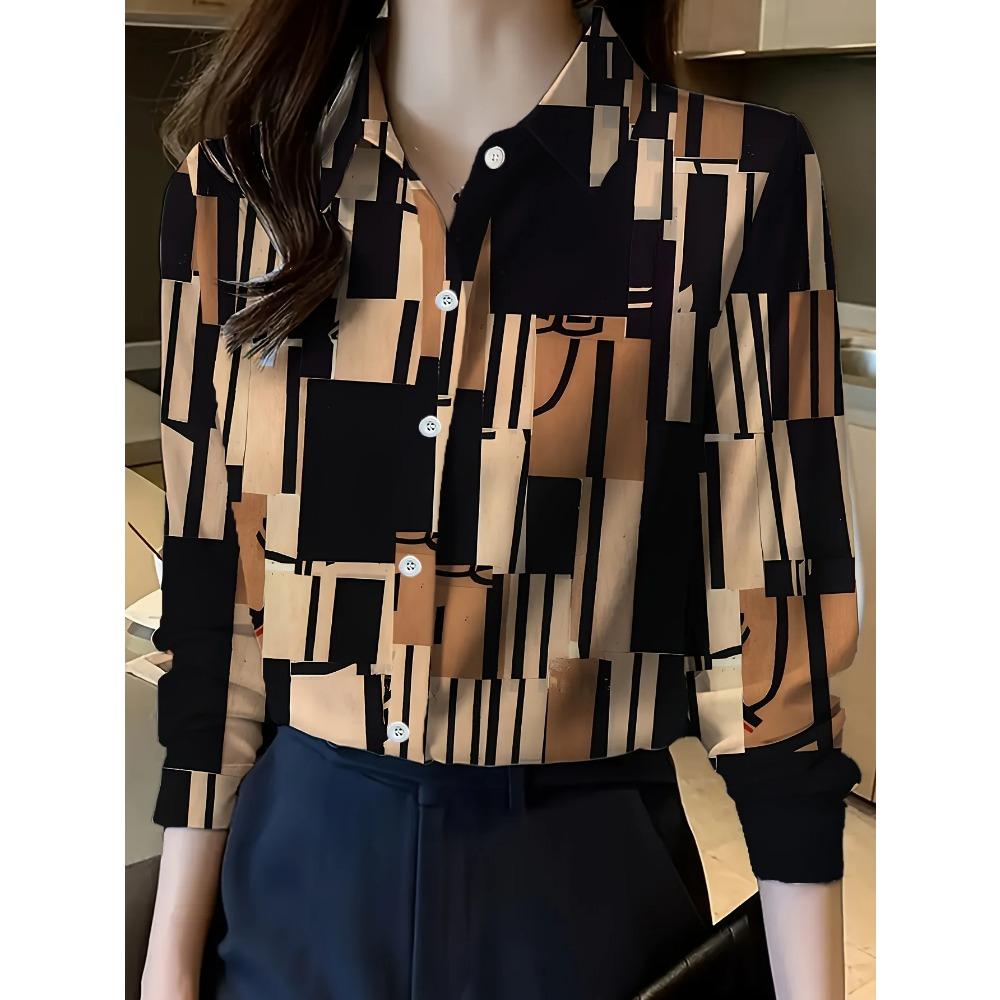 Women's Stitching Polka Dot Print Long Sleeve Shirt Spring and Autumn Fashion Casual Daily Wear Lapel Blouses Ladies Offce
