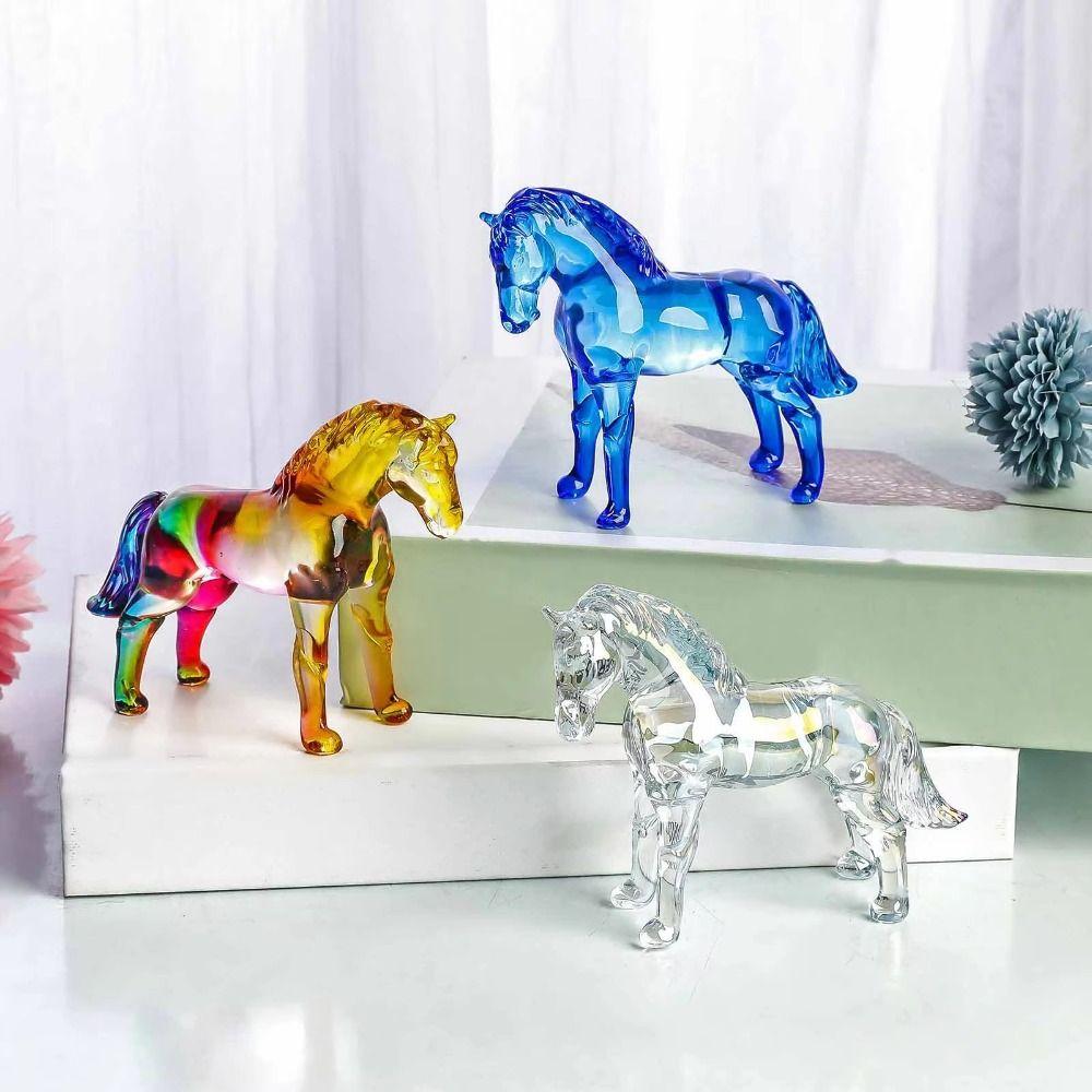 Colorful Decorative Crystal Horse Statue Glass Animal Sculpture  Office Decoration
