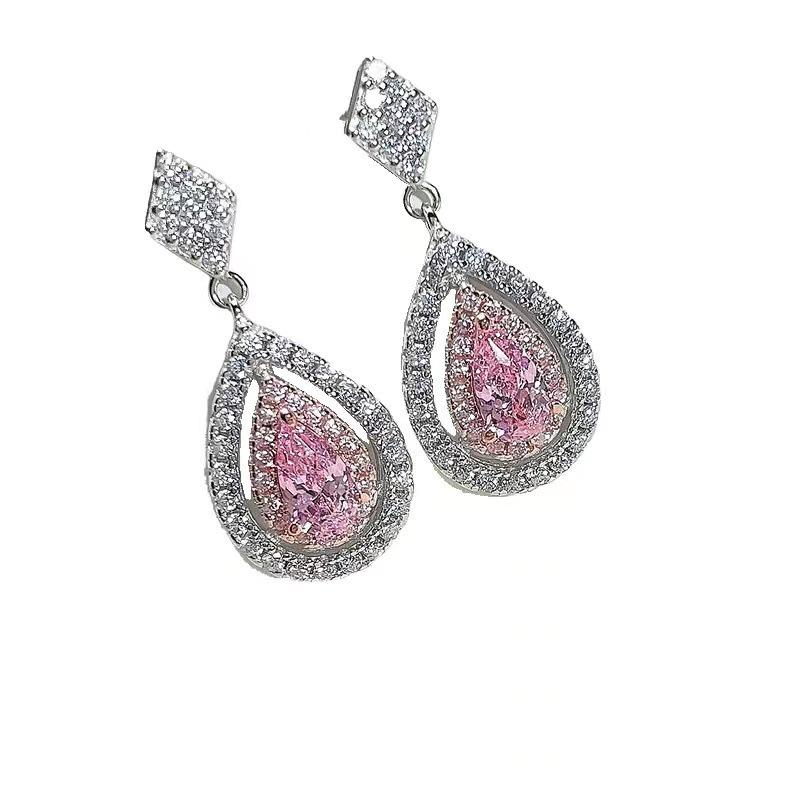Hui Zhi Yi 2023 Elegant Pear-Shaped Pink Diamond 4x7mm Earrings in 925 Silver