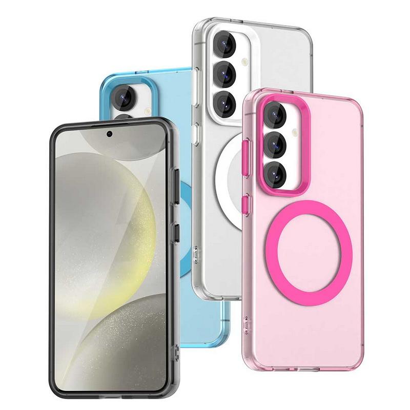 Wireless Charge Magnetic Matte Hard PC Back Cover For Samsung S25 Ultra S24 S23 FE A56 A36 A16 A55 A15 Soft Edge TPU Shockproof Solid Color Phone Case