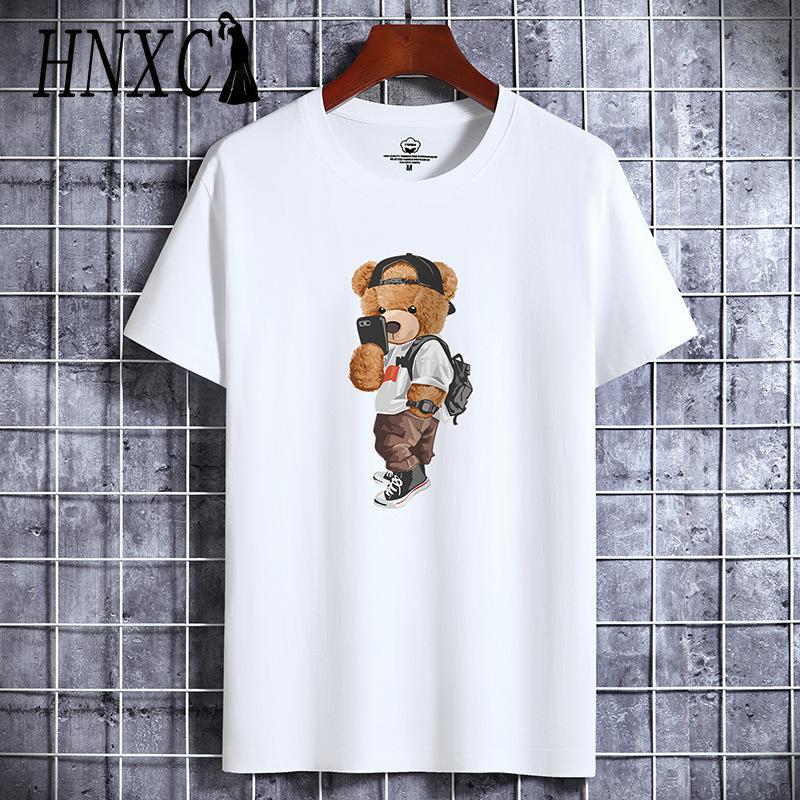 Футболка с коротким рукавом из хлопка HNXC мужская модная свободная рубашка с коротким рукавом и принтом Сострадательная рубашка S белый 980₽