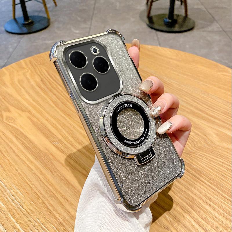Luxury Plating Shockproof Stand Ring Phone Case For Infinix Hot 40 Pro 30 30i 40i 50i 10S NFC 10 Lite 9 Play Glitter Soft Cover