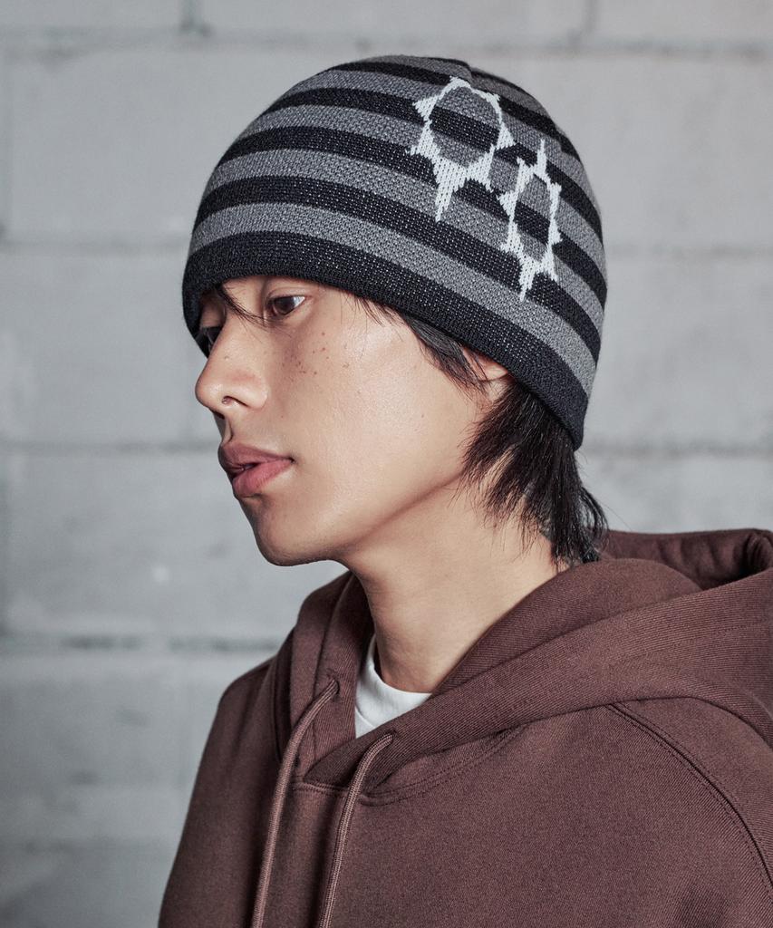 Lujeoseukeulleob Symbol Logo Striped Beanie Black