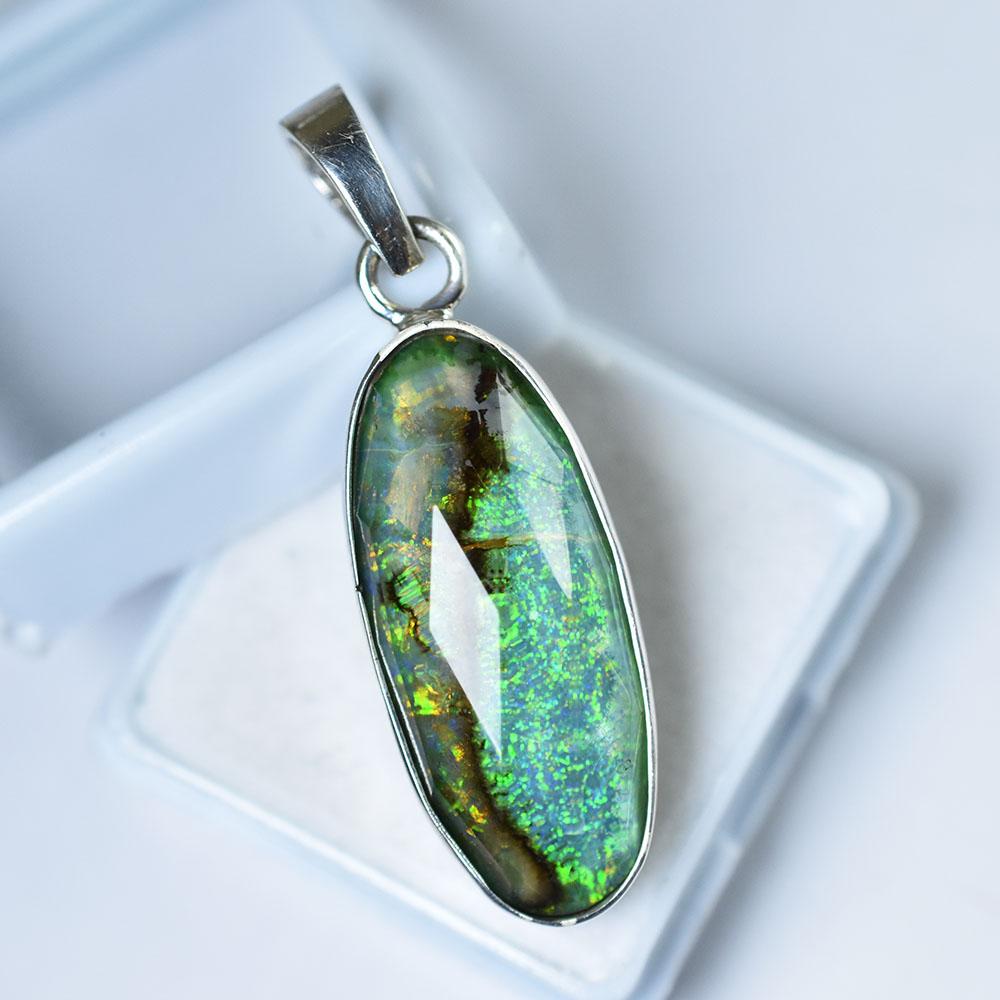 Natural Opal Pendant 20.4 ct Oval 925 Sterling Silver October Birthstone for Gem Collections