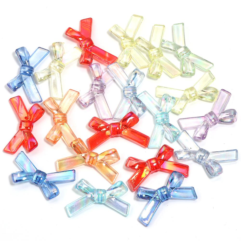 20pcs/lot Bow Acrylic Beads Mix Color Loose Charm Bead for Jewelry Making Accessories DIY Earrings Keychain Beaded Material