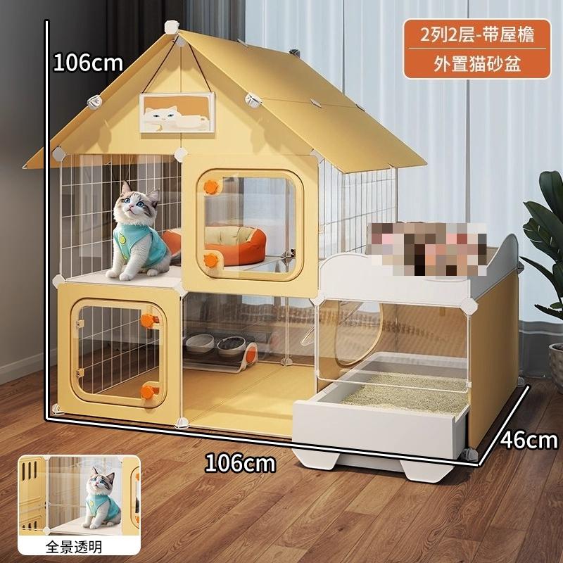 Villa Transparente para Gatos Caja de Arena Extra Grande Inodoro Interior Configuración de Una Habitación Un Salón Jaula para Gatos Hogar Espacioso Sistema de Residencia para Mascotas