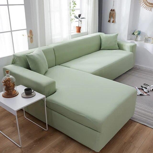 Sofa Covers For Living Room Elastic Solid Corner Couch Cover L Shaped Chaise Longue Slipcovers Chair Protector 1 /2 /3 /4 Seater