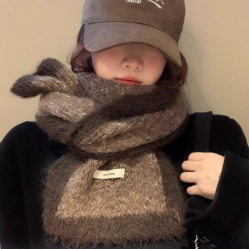 Xiaoxiangfeng color matching wool scarf women's winter senior sense thickened warm mohair knitted shawl student scarf