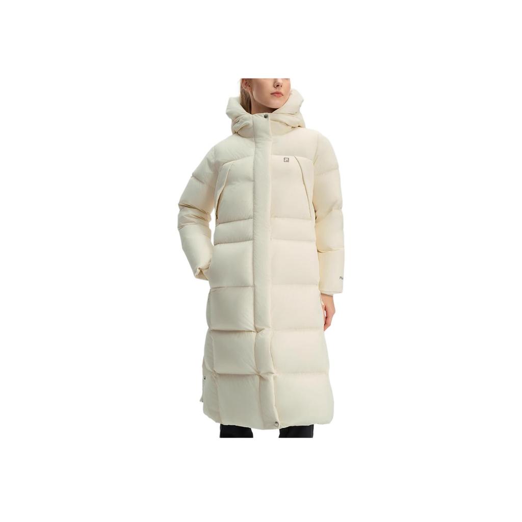 Fila Fitness Logo Comfortable Warm Casual Long Hooded Down Jacket Women Outerwear Vanilla-White A11W441908FIV
