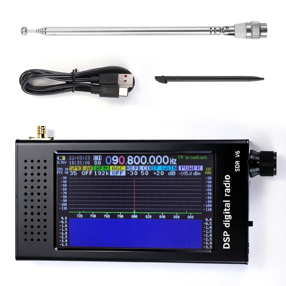 

SDR V6 Радіо Короткохвильовий DSP Цифровий Радіоприймач Трансивер Підтримка SDR DSP Демодуляції Кольоровий Екран CW/AM/SSB(LSB/USB)/WFM/FM