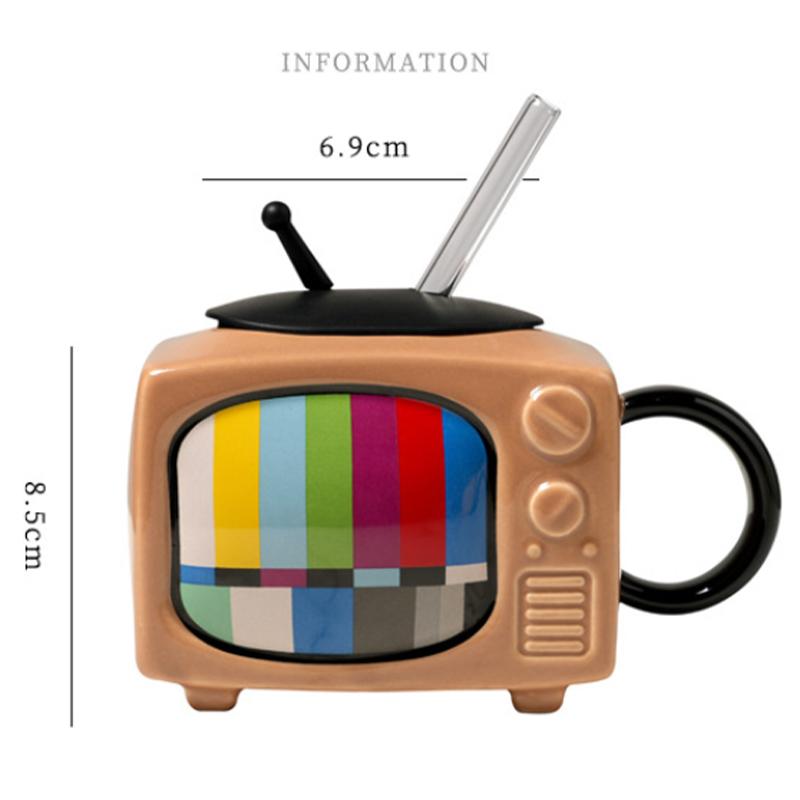 Creative Retro 3D Television Ceramic Coffee Mugs TV Shape Milk Beer Mugs with Cover Household Cup Exquisite Drinking Drinkware cioccolato
