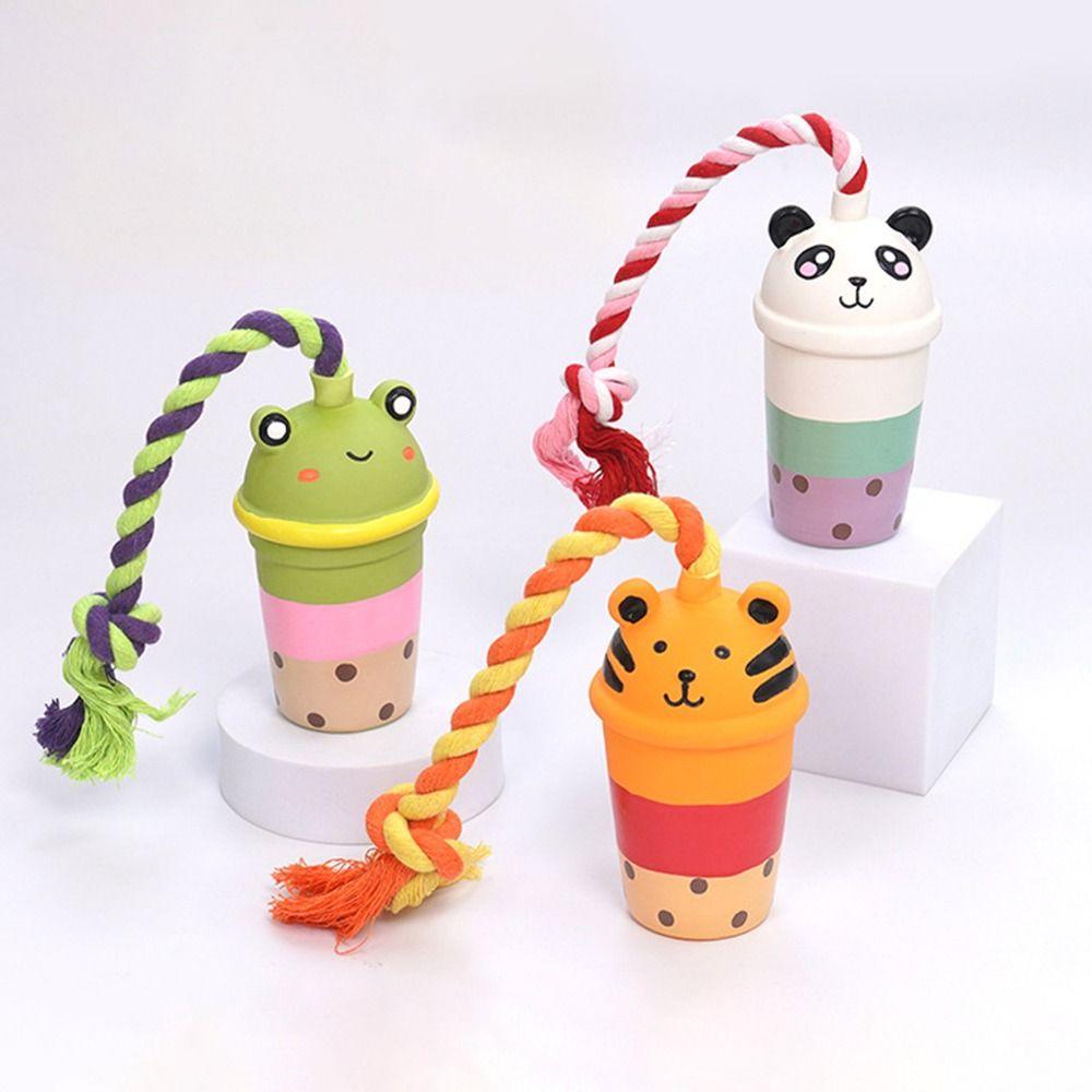 

Creative Pet Squeeze Sound Toy Animal Milk Tea Shape Dog Chewing Rope Toy Puppy Frog