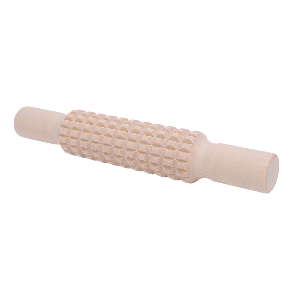 Clay Rolling Pin Grid Texture Wooden Roller Stick Pressing Tool for Pottery Art Projects