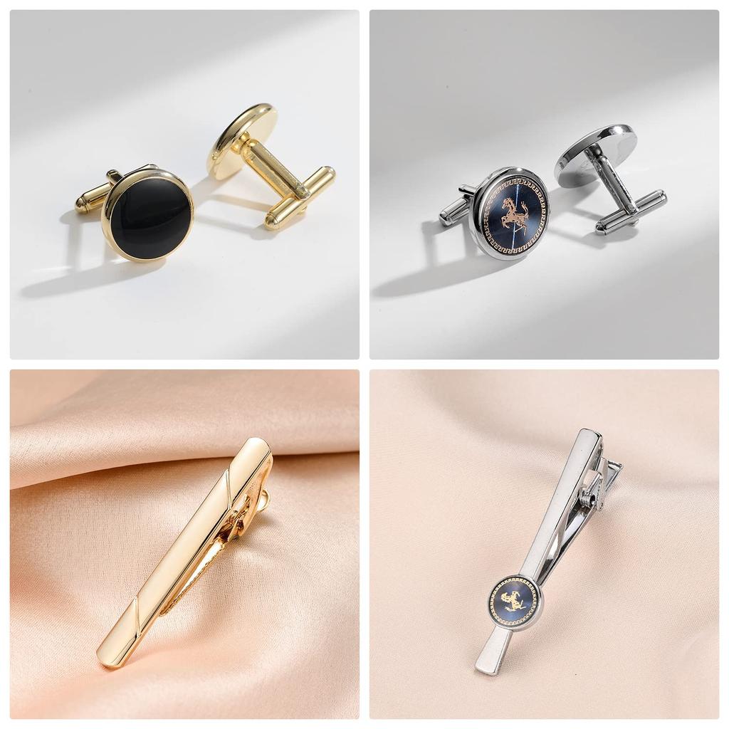 Cufflinks and Tie Clip Brand Round Shiny Round European Cufflinks Accessories [Rockyu] Set, Name, 4-Piece Set, Cufflinks, Surface, Buttons, Business,