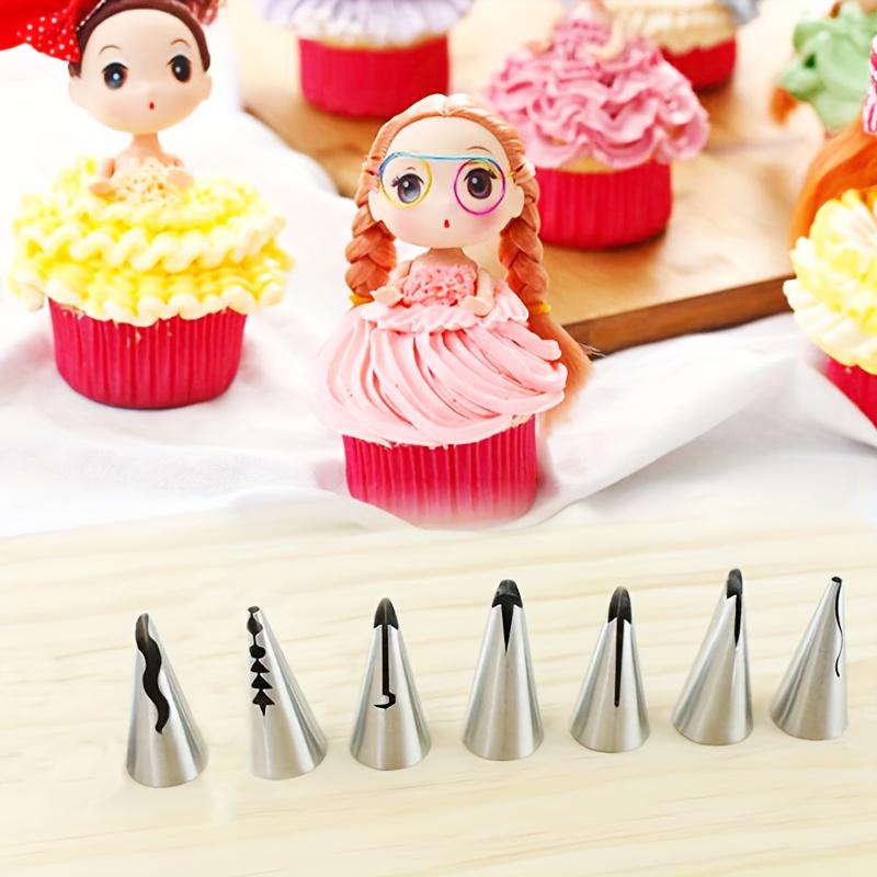 7pcs Stainless Steel Pleated Skirt Tube Nozzle Set for Pastry and Cake Decorating - Baking Supplies with Easy Release Design