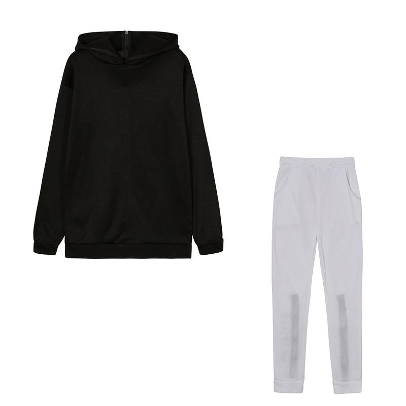 Women's European & American Fashion Set: Reversible Zip-Up Letter Print Loose Sweatshirt + Long Pants