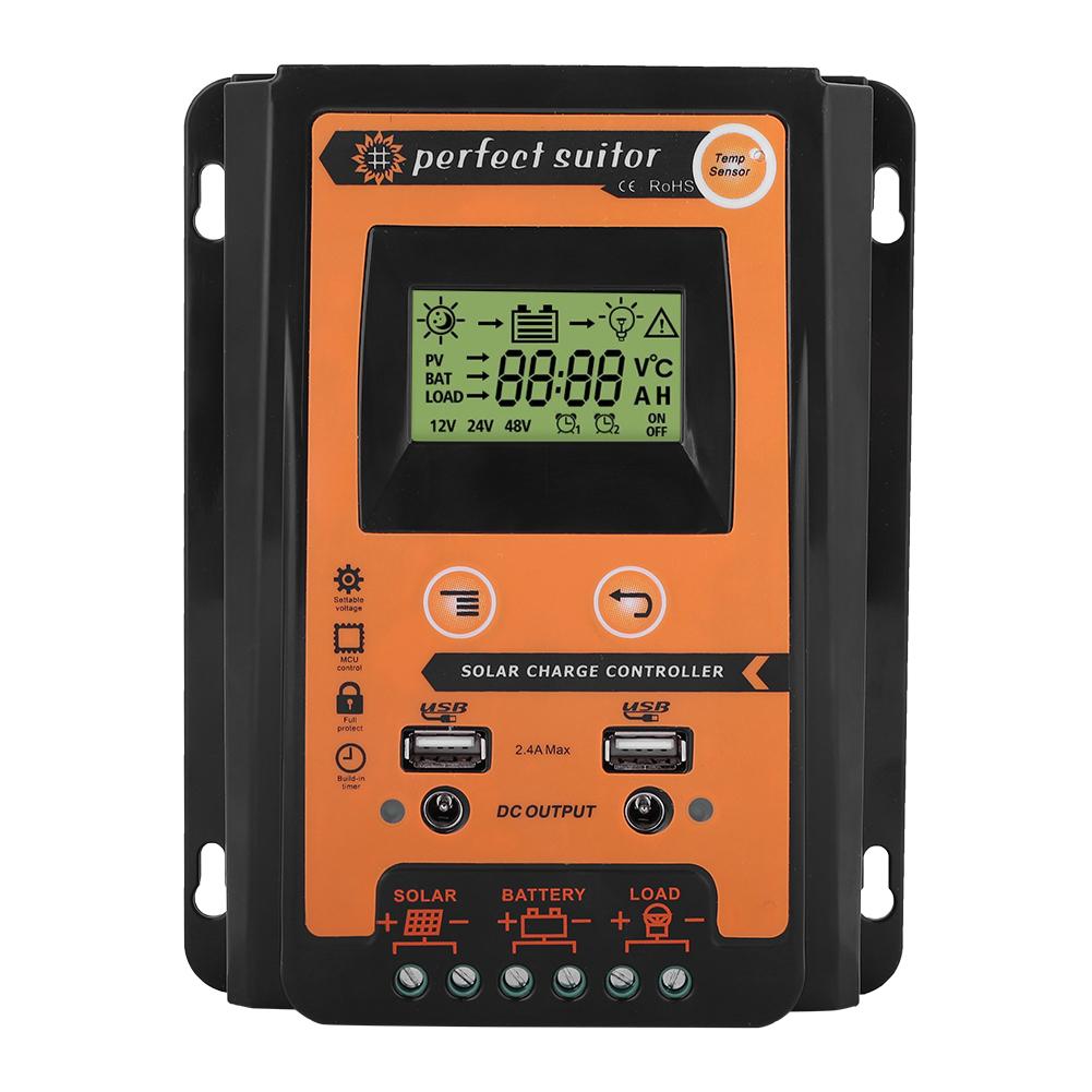 30 Amp MPPT Solar Charge Controller Solar PV Regulator Auto Dual USB LCD Display Load Discharger Output 12V 24V