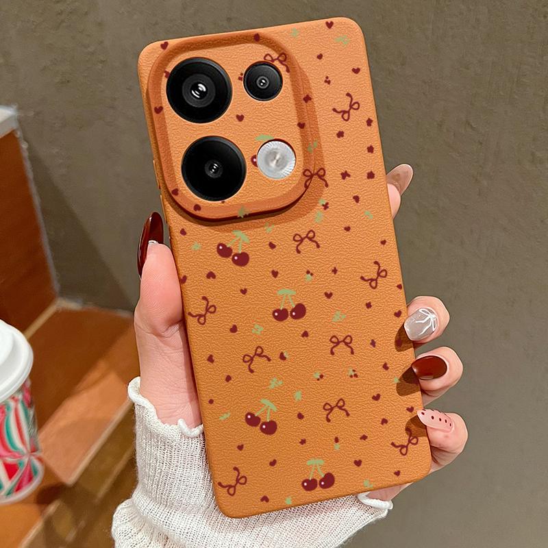 Kirsch-Bowknot-Print TPU-Hülle aus weichem Leder mit Textur für Xiaomi 13T Pro Poco X6 Redmi Note 14 13 Pro 12 11 Schlanke, stoßfeste, matte Schutzhülle
