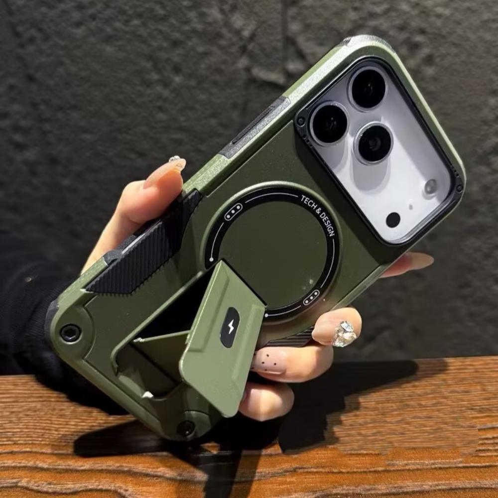 Shockproof armor Invisible Stand Bracket Magsafe Case For iPhone 17 16 15 14 13 12 Pro Max Sturdy Magnetic Wireless Charge Cover