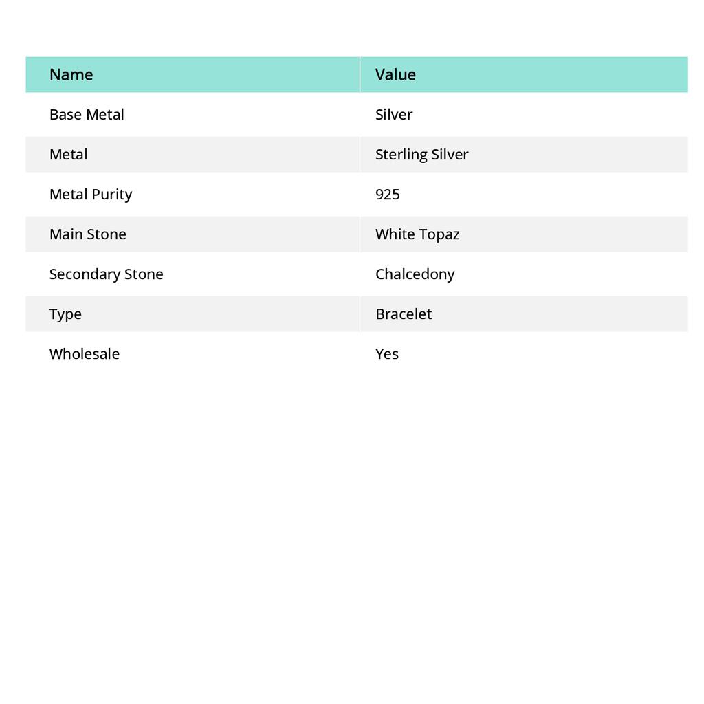 White Topaz, Chalcedony Gemstone 925 Sterling Silver Bracelet 7-8"