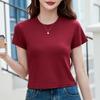 Women's Wine Red Round Neck Short-Sleeve T-shirt - Slim Fit, Chic & Trendy Style
