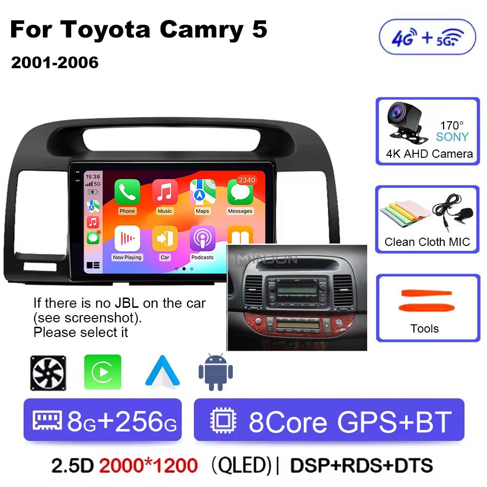 Qualcomm Car Radio Android 14 Wireless Car Play For Toyota Camry 5 2002 2003 2004-2006 Autoradio Multimedia Automotive Car Radio