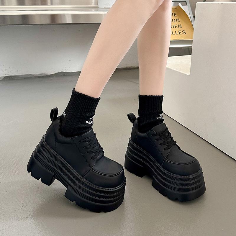 British Style Small Leather Shoes Women's Autumn 2025 New Heightened Platform Black Lace-up Mary Jane Loafers Women's