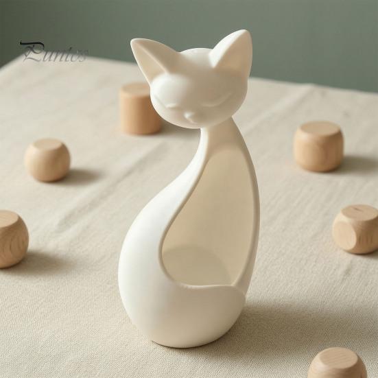 Matte White Ornaments for Entryway Minimalist Abstract Sleeping Cat Statue, 3D Printed Hollow Ornament Healing Atmosphere Room Decor Tabletop