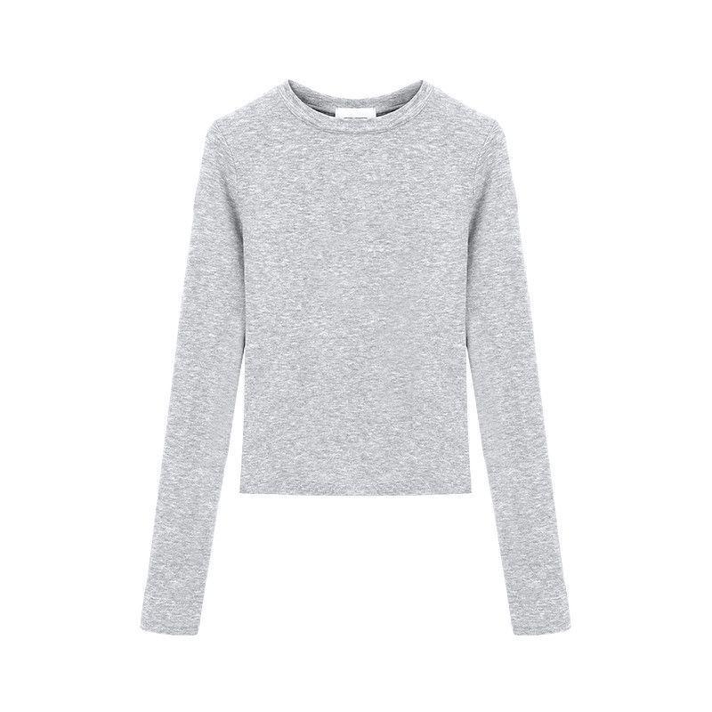 

Жіноча обтисла однотонна футболка з довгим рукавом - Гострий стиль, вигідно підкреслює фігуру та нішева білизна L (105-115 lbs) світло-сірий колір