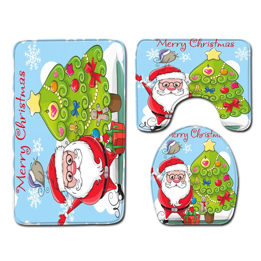 3D Digital Printing Christmas Waterproof Shower Curtain Four-Piece Bathroom Non-Slip Door Mat Bedroom Living Room Floor Mat Carpet