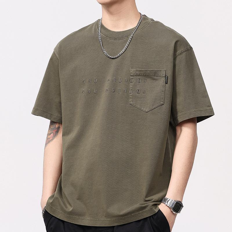 230g Heavy Retro Old Stone Grinding and Washing Craftsmanship Trendy Men's Round Neck T-shirt Short Sleeves
