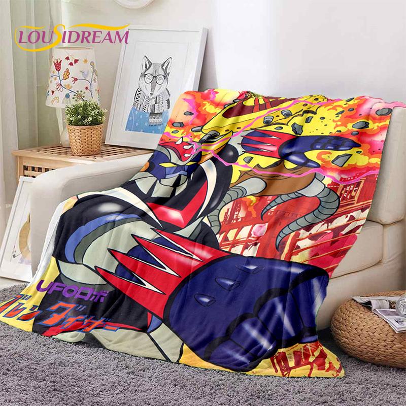 3D Cartoon UFO Robot Grendizer Anime Soft Blankets,Keep Warm Flannel Throw Blanket for Picnic Beds Sofa Home Bedroom Gifts Kids