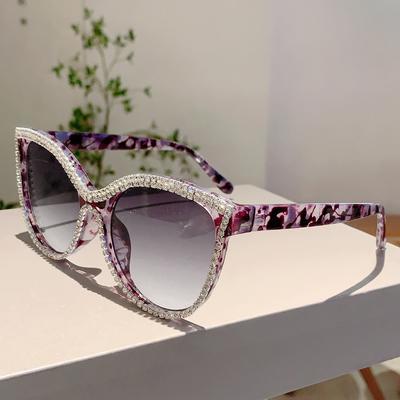 Occhiali da Sole Design Brillante Strass Moda Occhio di Gatto Donna Occhiali da Sole Grigi Decorazione Trendy Tonalità per Festa