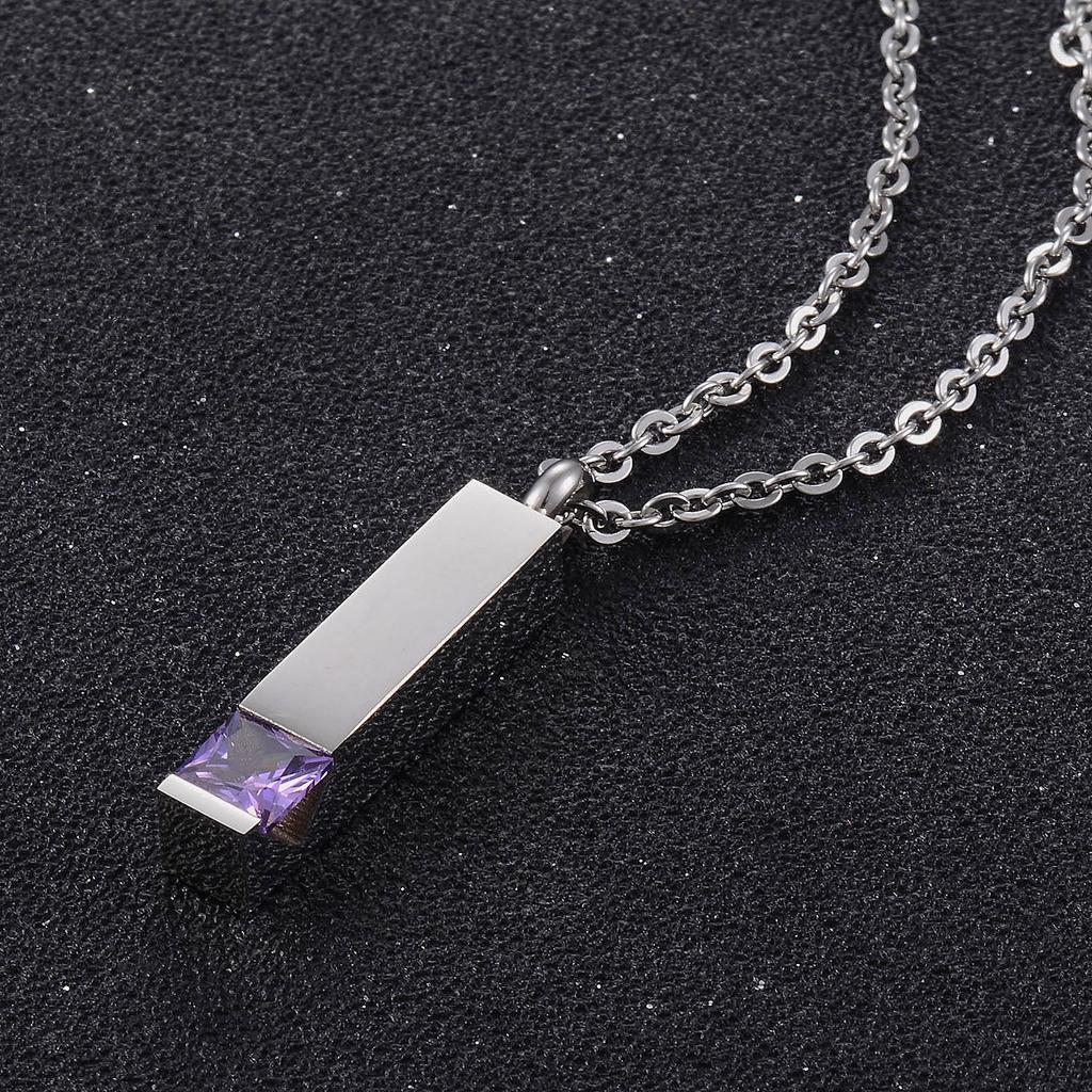 Stainless Steel Tube-Shaped Personalized Male And Female Purple Element Pendant With 50cm Necklace