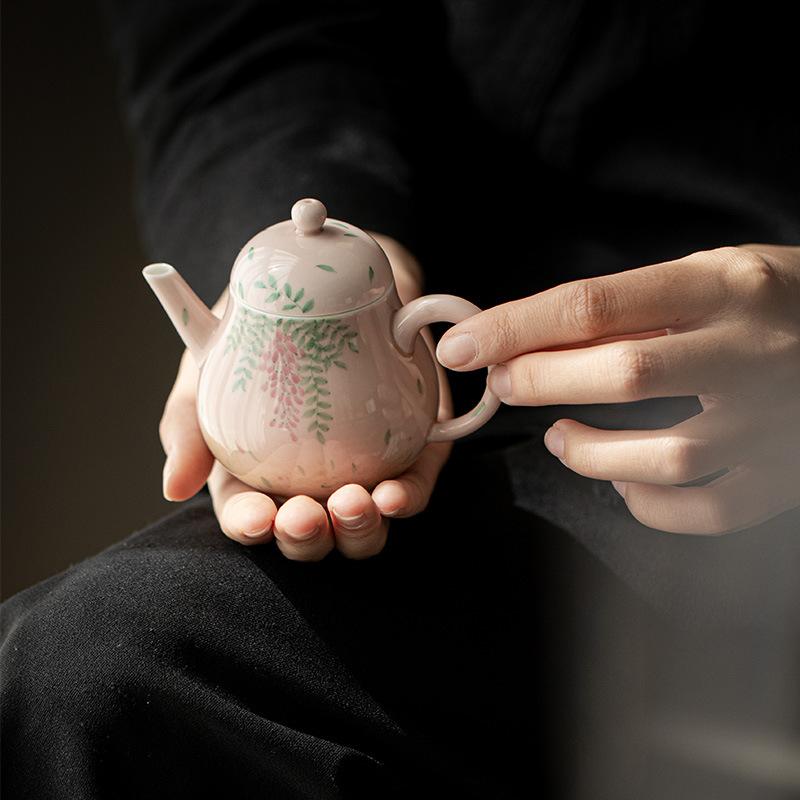 Hand Painted Wisteria Teapot Scholar Ceramic Brewing Pot with Ball Filter Autumn Water Kettle Chinese Style Kung Fu Tea Set
