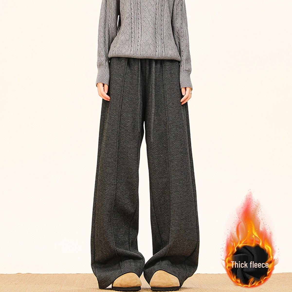

Unisex Winter Herringbone Velvet-Lined Casual Pants - Loose, Wide-Leg, Straight-Cut L чёрный