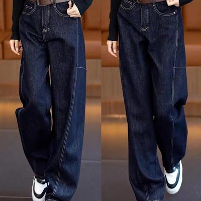 2025 Damen High Waist Slimming Straight Leg Fleece Jeans - Vielseitiger Herbst/Winter Blauer Denim