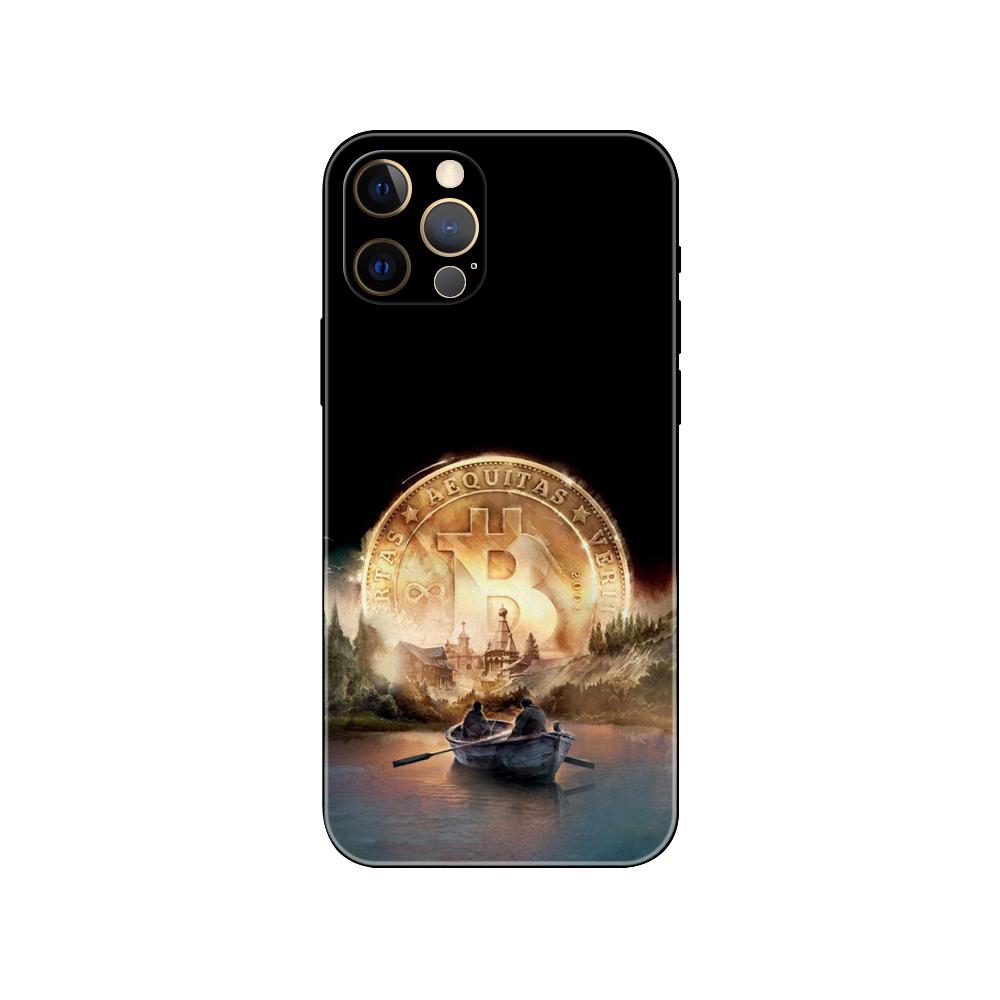 Schwarze TPU-Hülle für iPhone 5 5s se 2020 6 6s 7 8 plus x 10 XR XS 11 12 13 mini pro MAX Rückseite Bitcoin
