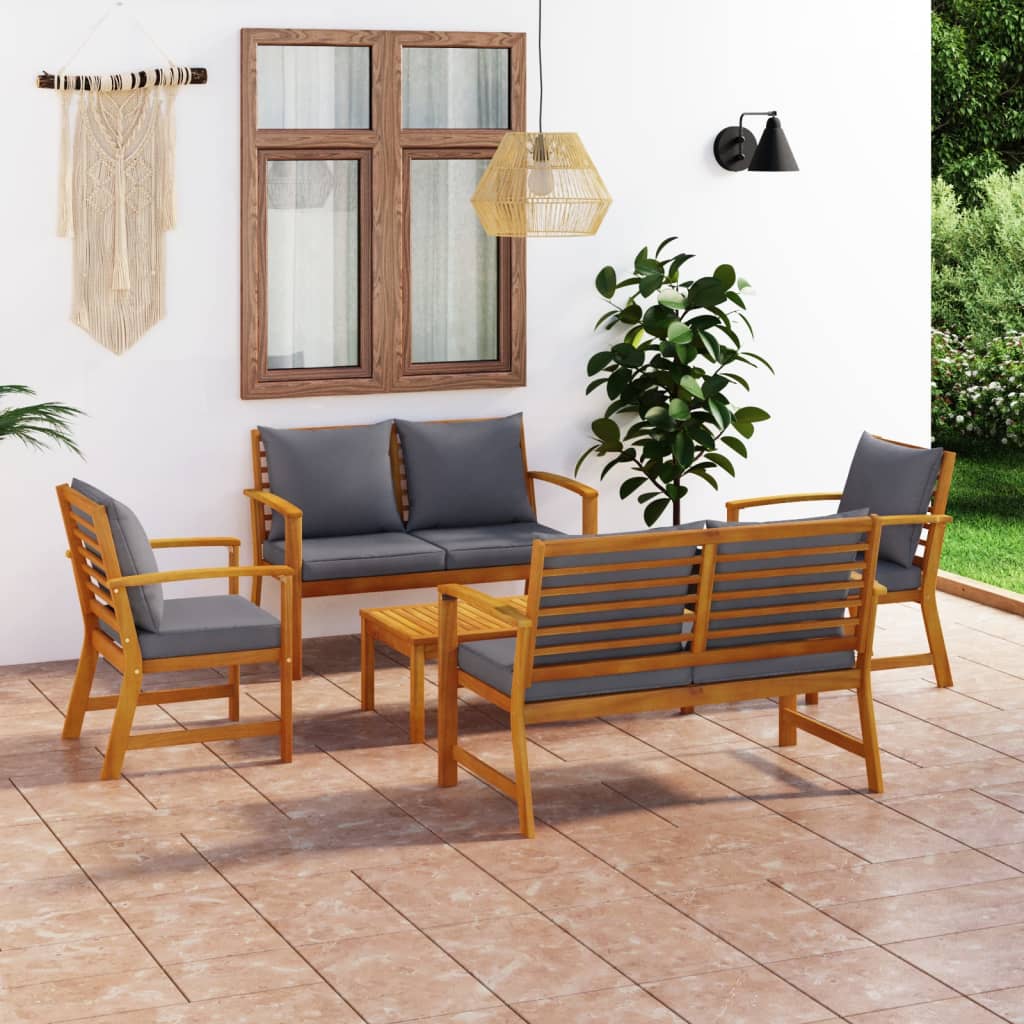 5 Piece Garden Lounge Set with Cushions Solid Acacia Wood