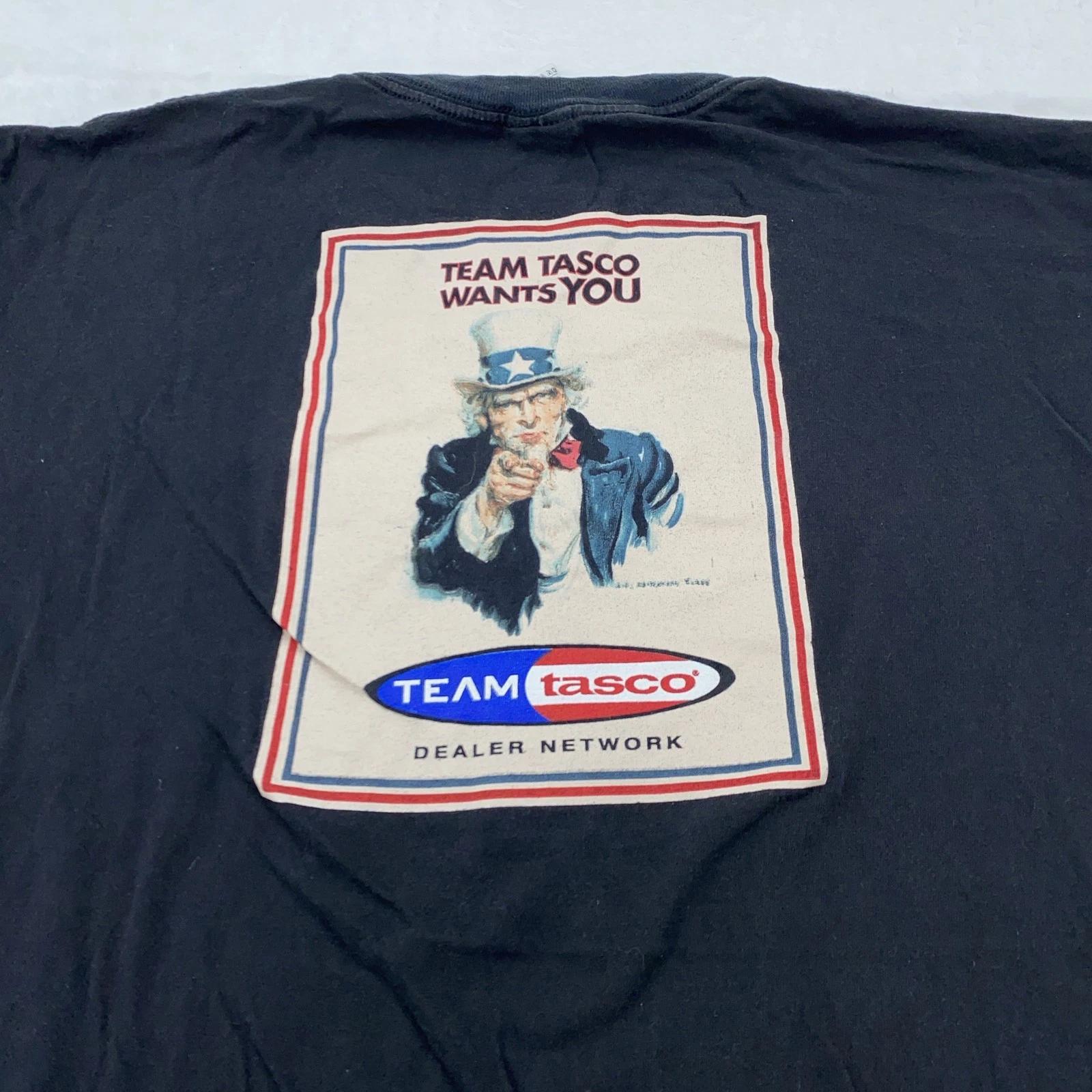 Vintage Team Tasco Shirt L/XL Black Authorized Dealer Network Racing 90s Tee L