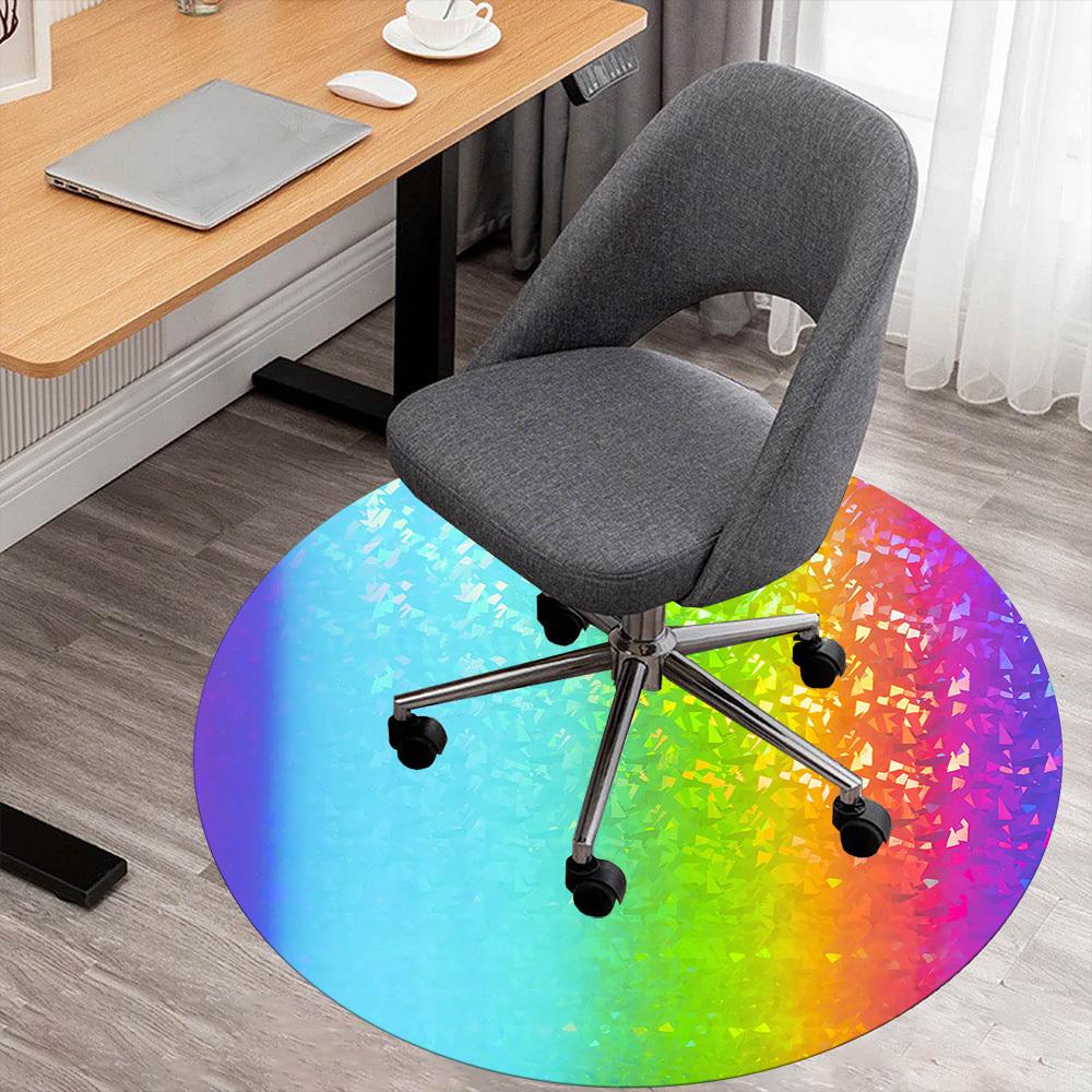 

1pc Rainbow Holographic Round Chair mat Area Rug - Non-Slip, Floor Mat for Office, Bedroom, and Indoor Decor -1002014 80cm by 80cm