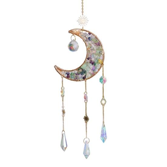 Colorful Crystal Suncatcher, Hanging Sun Catcher for Windows, Moon Shape Healing Crystal Decor for Home, Crystals Prism Rainbow Maker, Gift for