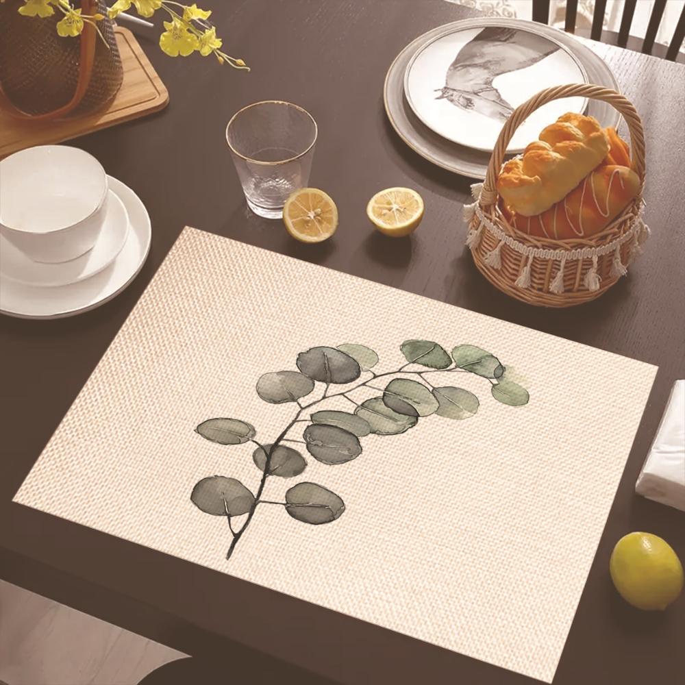 Monstera Design Linen Placemat Heat Resistant Dining Table Mats for Plant Lovers Horticultural Theme Tableware Mats Daily Use