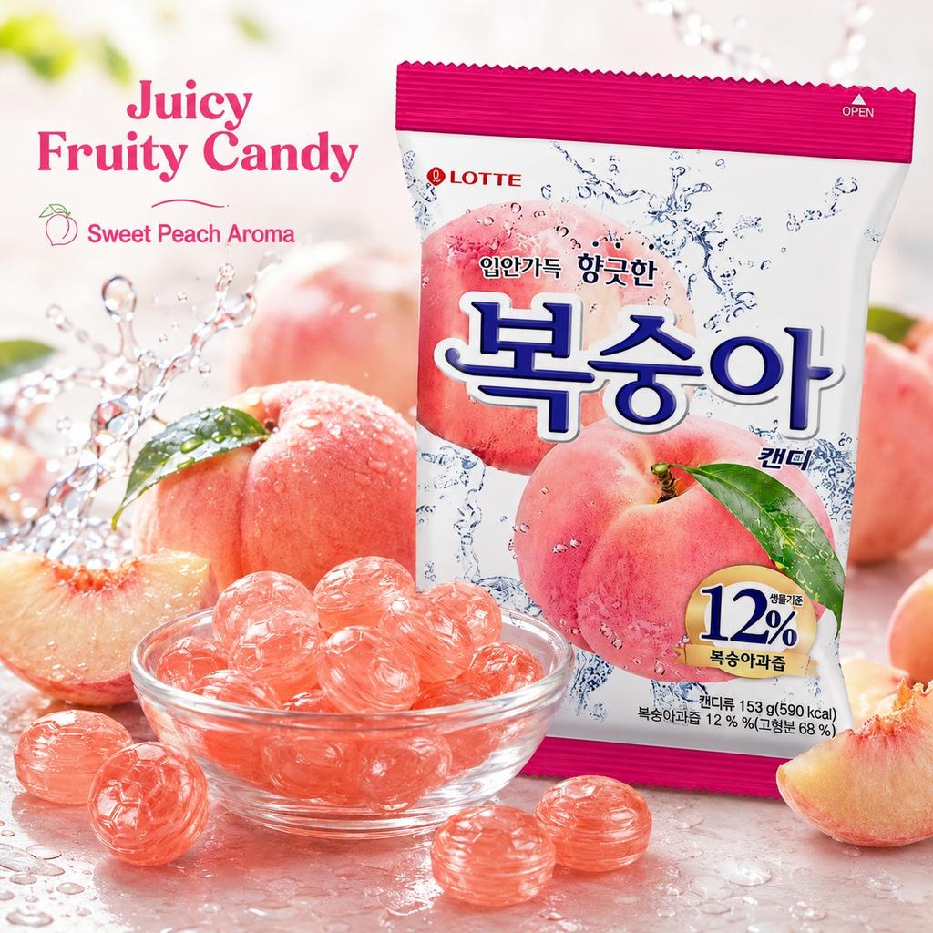 Caramelos Duros Sabor Melocotón Lotte 153g | Presentando Rico Sabor a Melocotón, Sabor Dulce, Snack Conveniente