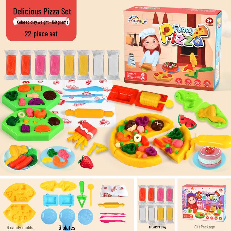 Children s Wheat-Colored Clay Pizza Mold Play-Doh Toy Set Gift Box