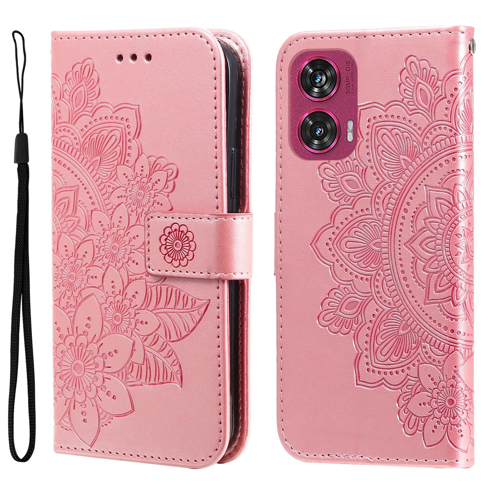 

For Motorola Edge 50 Fusion 5G Case Floral Pattern PU Leather Wallet Stand Phone Cover Pink