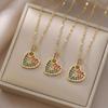 Cute Female Crystal Rainbow Zircon Stone Heart Pendant Necklace Vintage Gold Color Wedding Jewelry For Women
