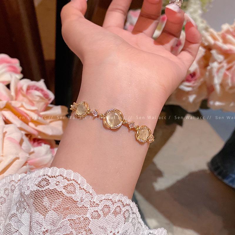 Korean Retro Pearl Titanium Steel Women's Bracelet - High-End Ins Style Beaded Bangle for Couples