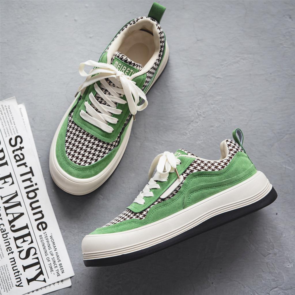 2025 Primavera Novo Calçado Pied de Poule Sapatos Pão Cabeça Grande Masculino Solado Grosso Casual Combina com Tudo Tênis Masculino