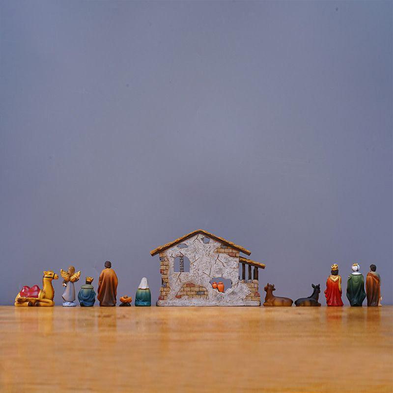 Christmas Nativity Scene Manger Religious Decor Miniature Figurines Home Decor for Patio Office School Living Room